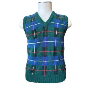 Vintage 1980s St Andrews Scotland Shetland Wool Plaid Vest Small Medium